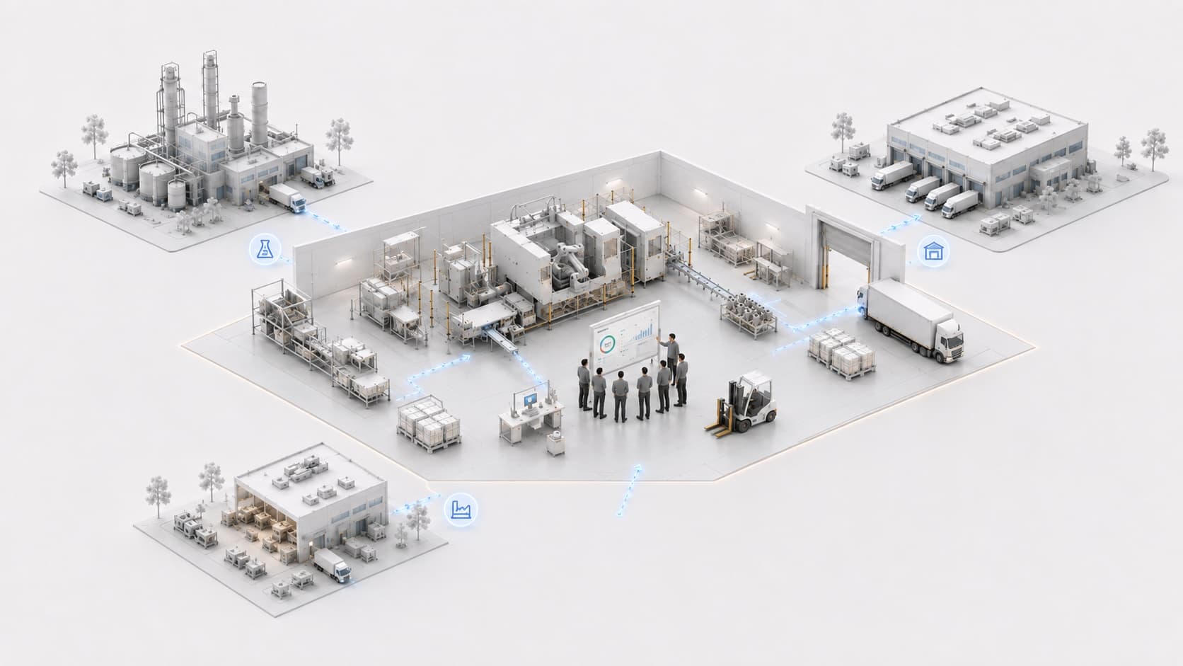 Vue d’ensemble d’un système industriel : sites, ateliers et flux entre eux